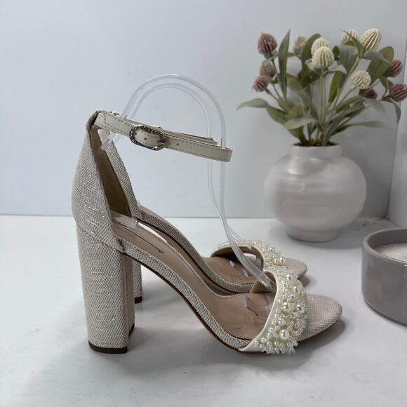 Sam Edelman Yaro Perla Block Heal Sandal Modern Ivory Women's 8 Bridal Wedding - Picture 3 of 10